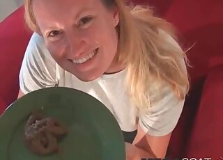 Lovely wife chats on camera before the scatting